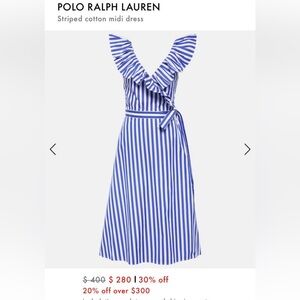 Polo Ralph Lauren stripped midi cotton dress size medium nwt